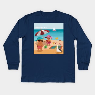 Vacation mood on - two cute kids having a sunny happy day on the beach, saturated ,no text Kids Long Sleeve T-Shirt